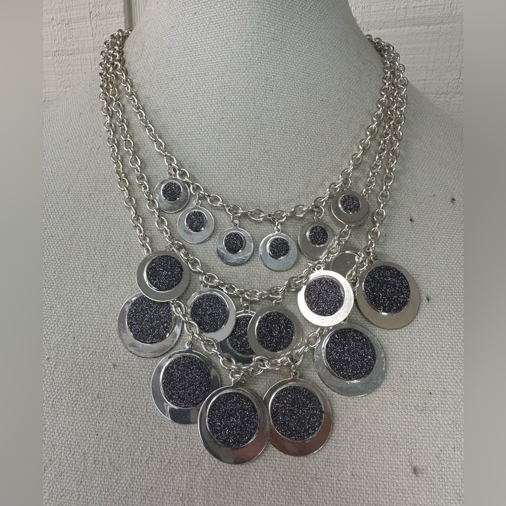 Modernist vibe multi chain necklace with dangle discs